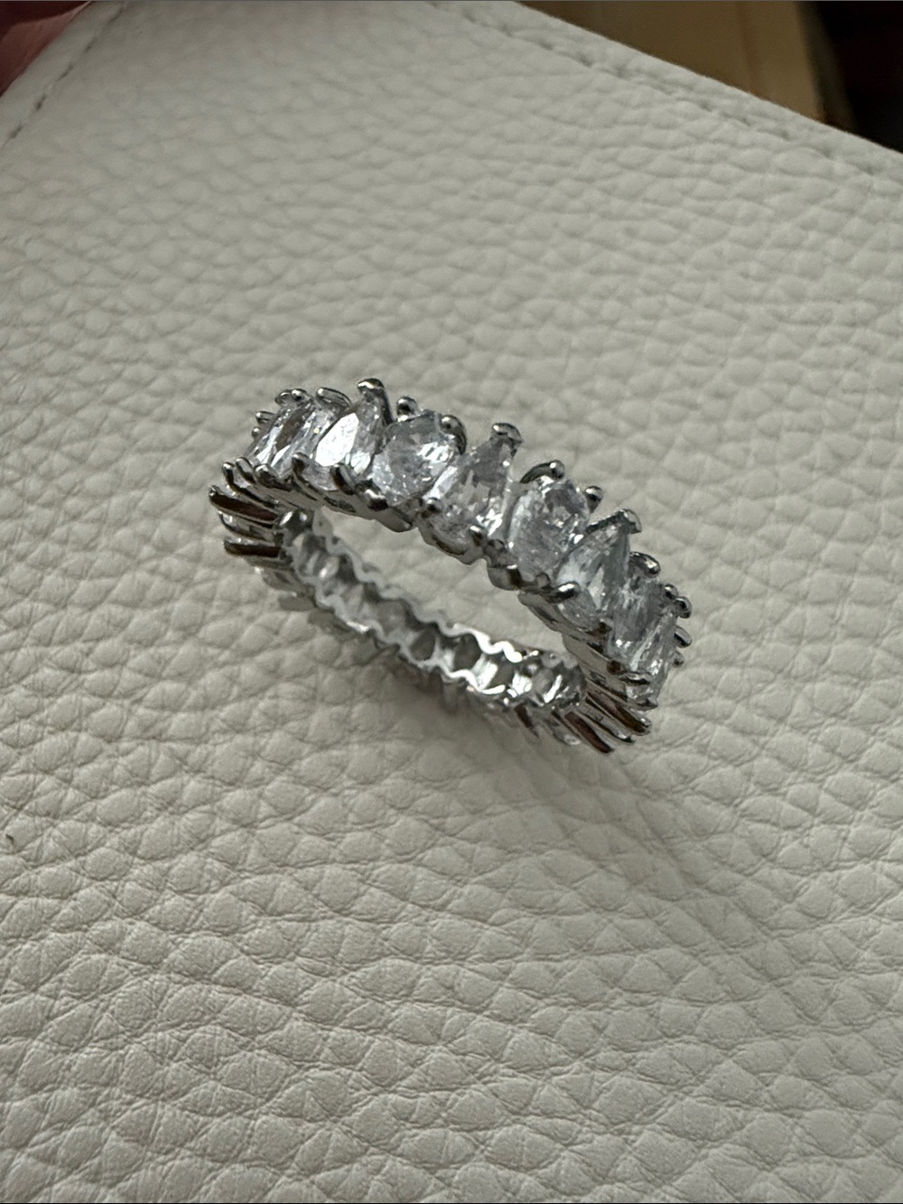 Sparkling White Lab Sapphire Eternity Band - 18K White Gold Filled Ring - Size 8